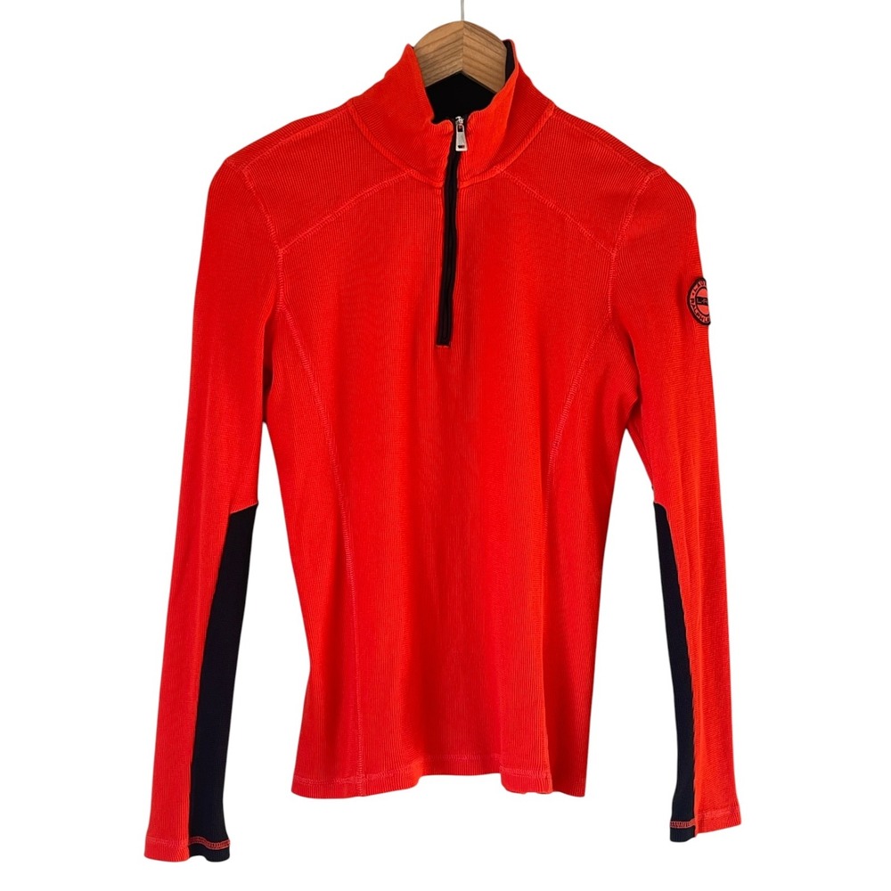 Lauren Ralph Lauren Womens Red Quarter Zip Pullover Medium Ribbed Active Top - Picture 2 of 12